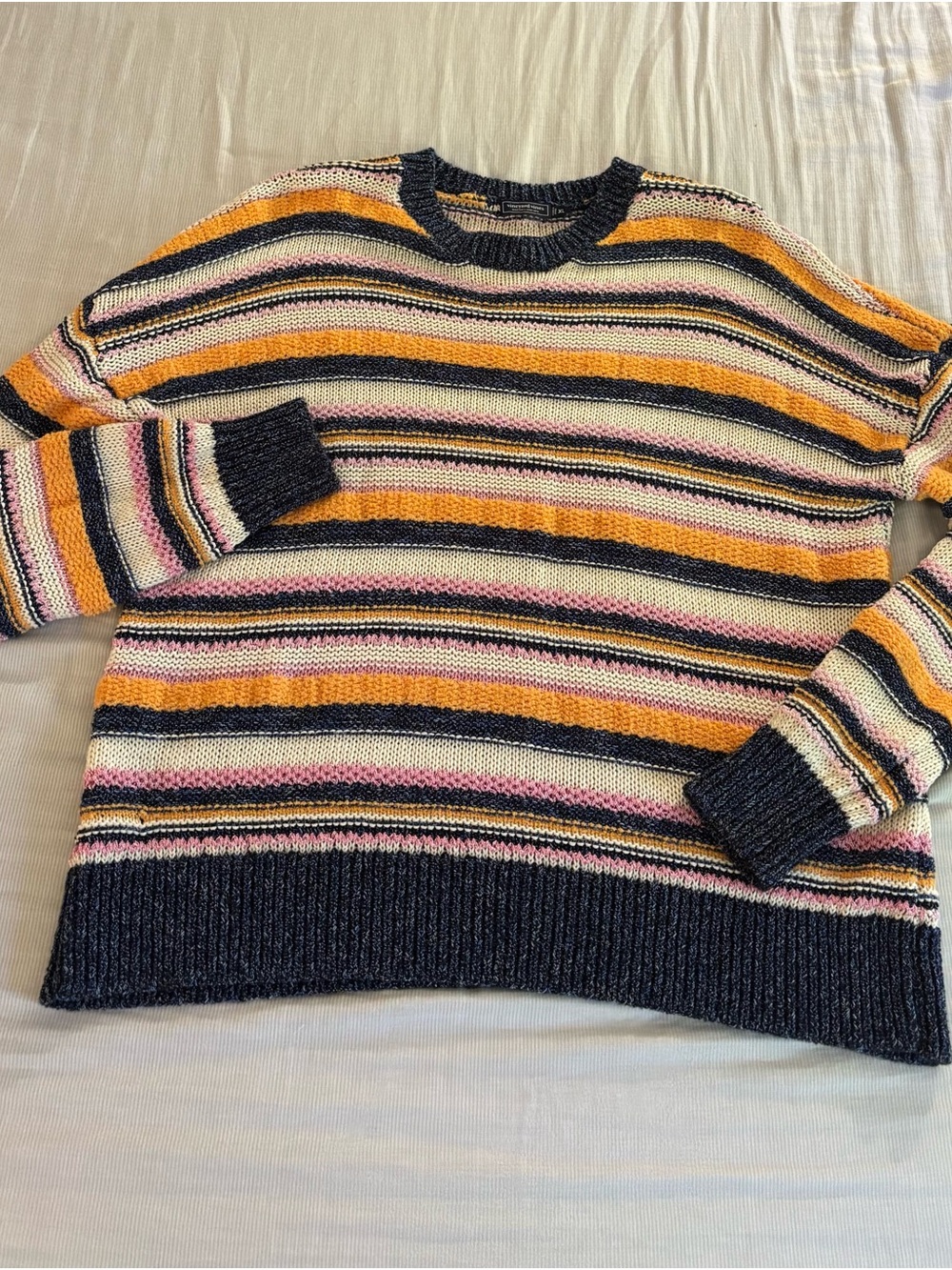 Vineyard Vines Cotton Striped Crewneck Sweater in Navy, Mustard & Pink